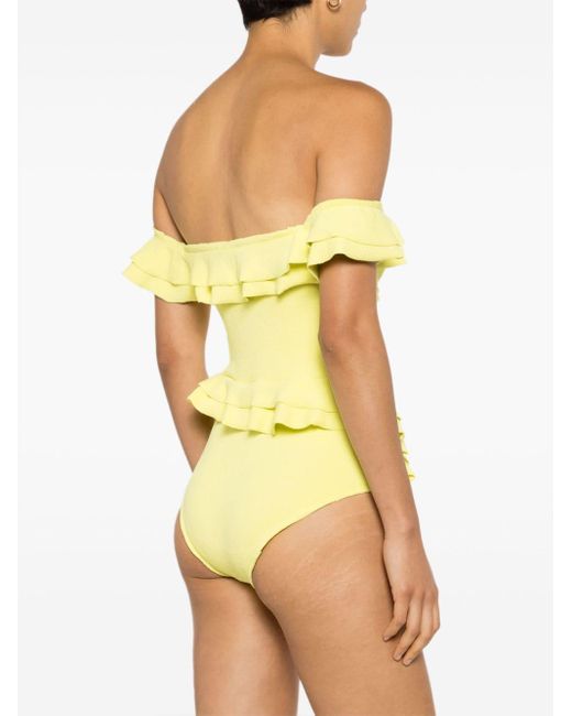 Clube Bossa Yellow Lanzo Ruffled Off-shoulder Swimsuit