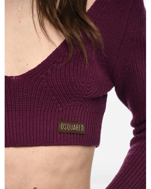 DSquared² Purple V-Neck Cropped Knit Top