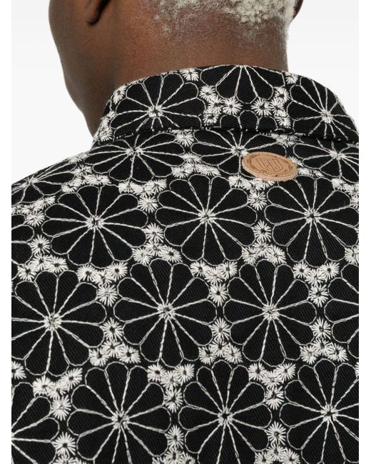Honor The Gift Black Floral-embroidered Cotton Shirt for men