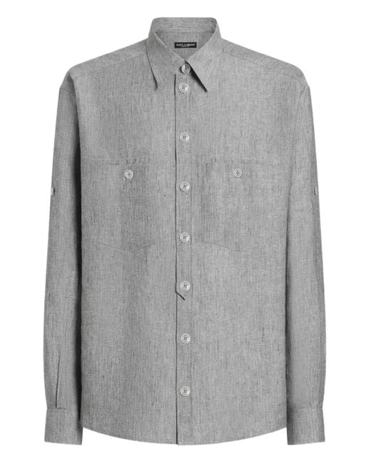 Dolce & Gabbana Hemd Aus Leinen in Gray für Herren