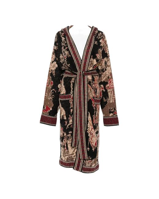 Etro Brown Jacquard-Knit Hooded Coat