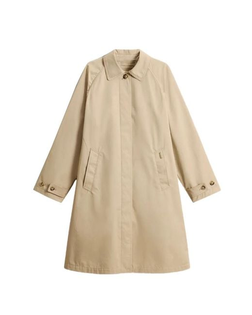 Woolrich Natural Shirt-Collar Raglan-Sleeve Trench Coat