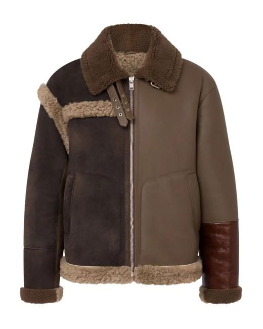 メンズ Moschino シアリングトリム レザージャケット Brown