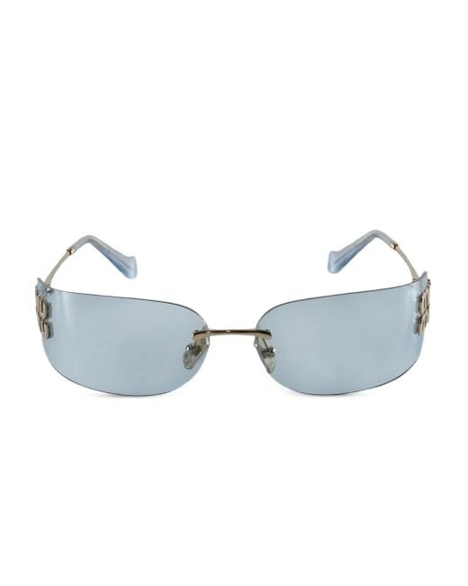 Miu Miu Blue Logo-Plaque Rimless Sunglasses