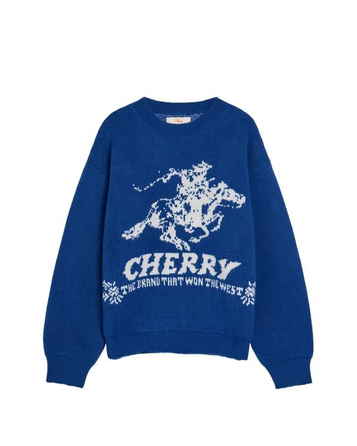 CHERRY LA Blue Won The West Intarsia Round-Neck Sweater for men