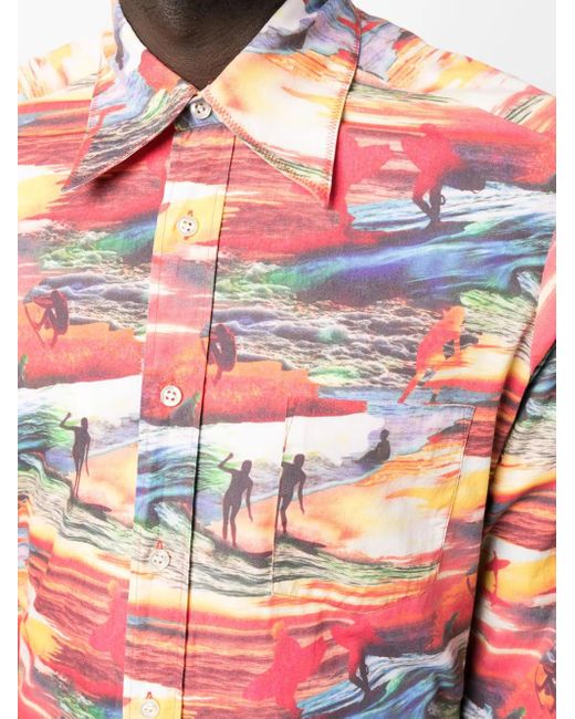 ERL Red Sunset-Print Cotton Shirt for men