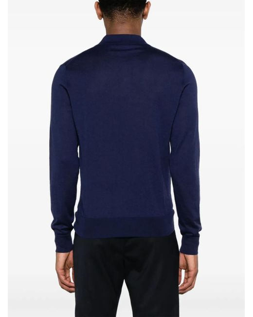 Corneliani Blue Fine-Knit Polo Shirt for men