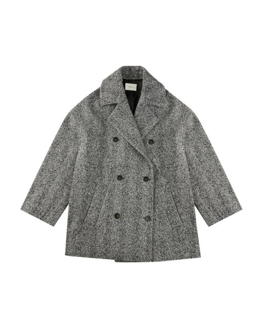 Slowear Gray Herringbone Double-Breasted Peacoat