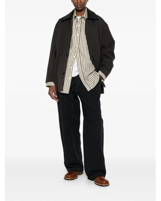 Studio Nicholson Black Leather-Collar Coat for men