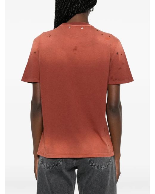 Golden Goose Deluxe Brand Red Journey W's T-Shirt Regular Dyed Gauze Jersey Vintage Treatment With Print