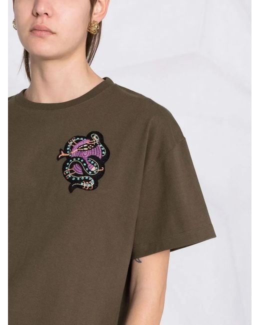 Etro Green Beaded Motif-Patch Oversized T-Shirt