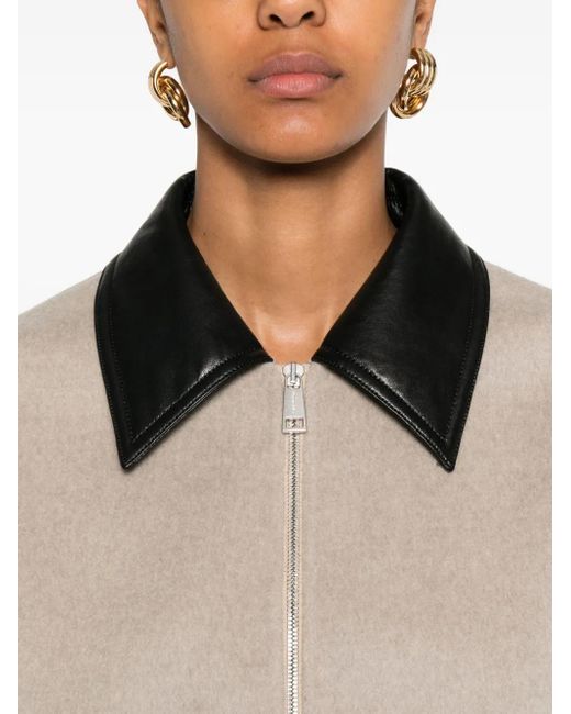 Nanushka Natural Leather-Collar Zip-Up Jacket