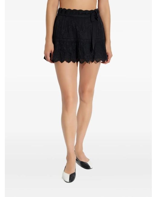 LoveShackFancy Black Embroidered Ruffled Skirt