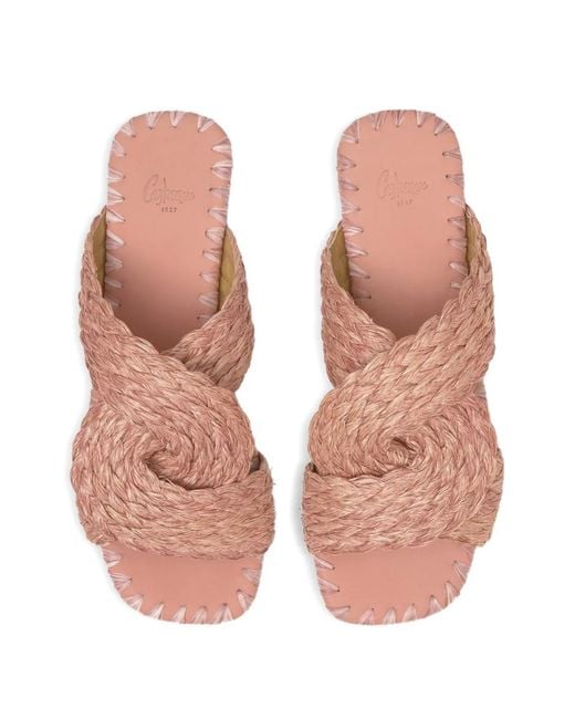 Castaner Pink Braided Crossover-Strap Flat Sandals