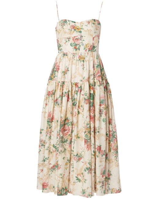 Erdem Natural Floral-print Linen Dress