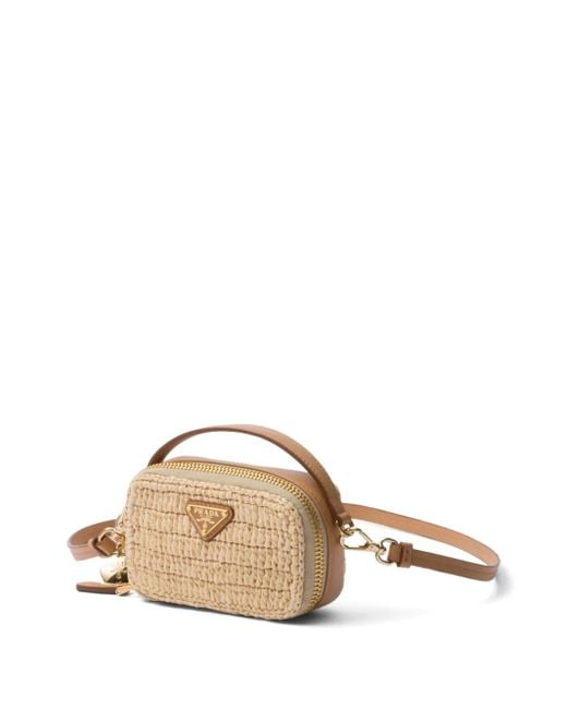 Prada Natural Leather Woven Mini Pouch