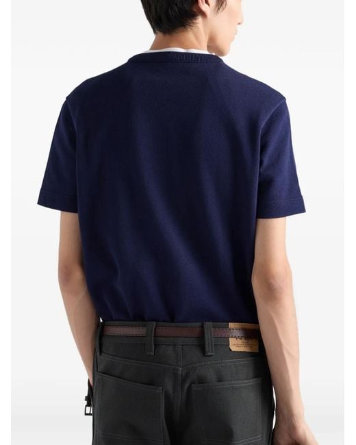 Prada Blue Cotton Crew-Neck Sweater for men