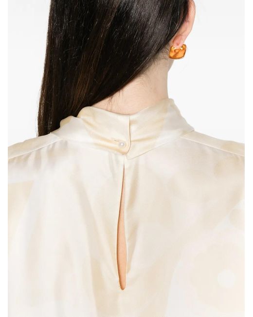 Carven White Patterned High-Neck Top