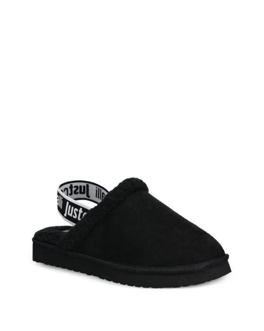 Just Cavalli Black Round-Toe Mules