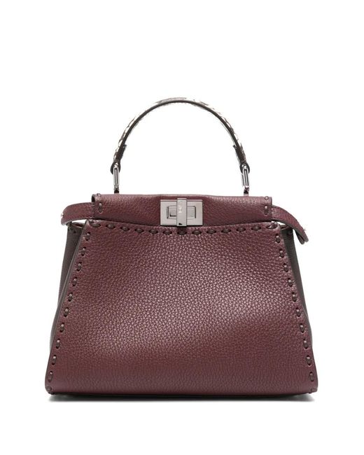 Fendi Purple Peekaboo Mini Leather Tote Bag