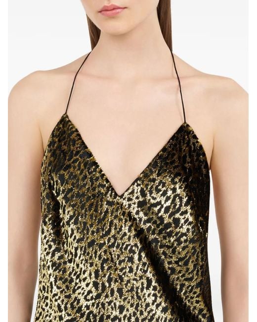 Roberto Cavalli Metallic Leopard-Print Lace Slip Dress