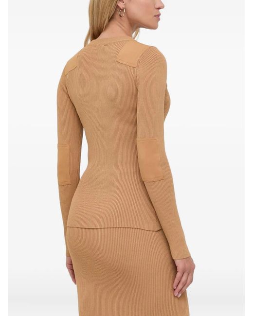 Notes Du Nord Natural Ribbed-Knit Elbow-Patch Sweater