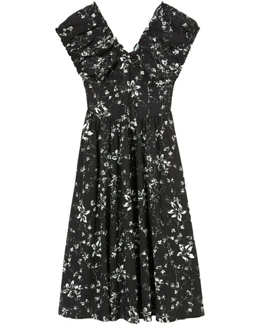 B+ AB Black Floral-print Midi Dress