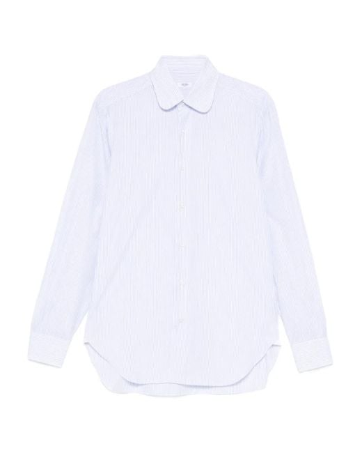 Barba Napoli White Striped Round-Collar Shirt for men