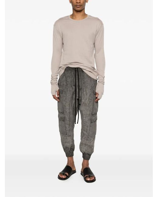 Thom Krom Gray Acid-Wash Drawstring Cargo Pants for men