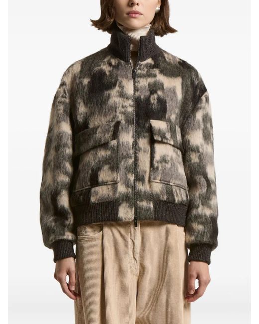 Peserico Green Camouflage-Pattern Zip-Front Jacket