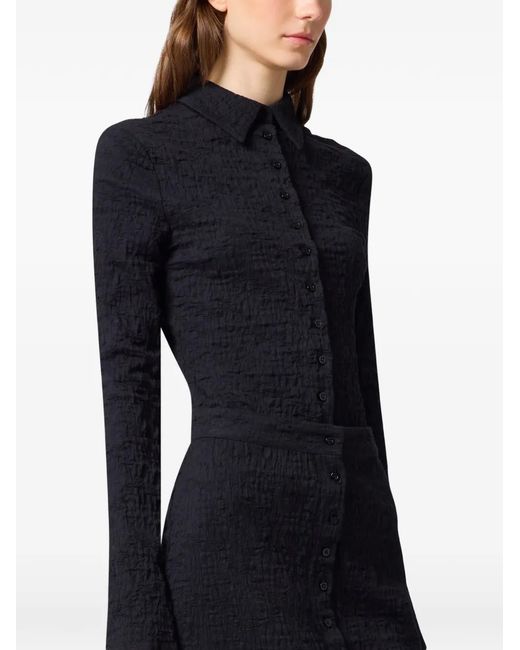 MSGM Blue Hemd Mit Knitteroptik