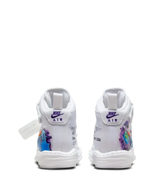 NIKE X OFF-WHITE Blue Graffiti Leather Air Force 1 Sneakers