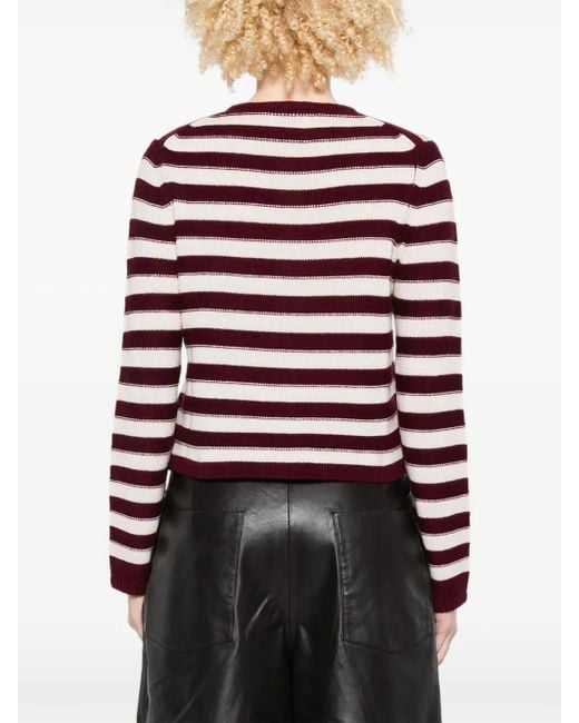 Allude Red Striped-Button Cardigan