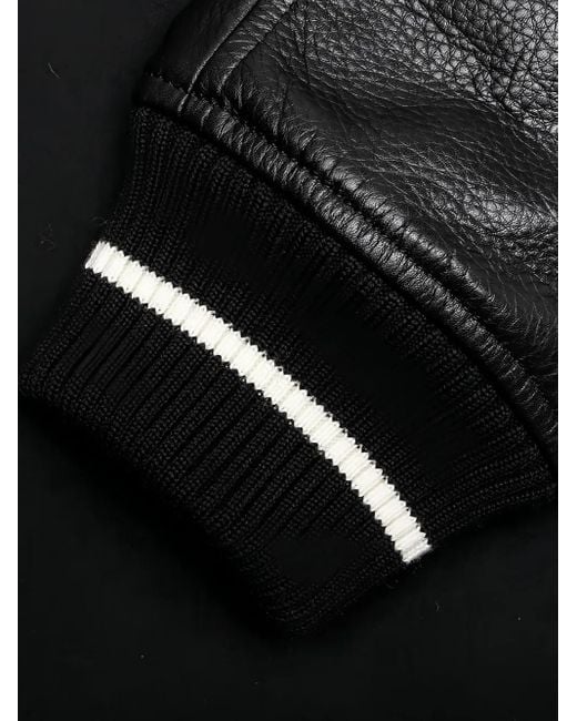 Undercover Black Psycho Leather-Sleeved Bomber Jacket for men