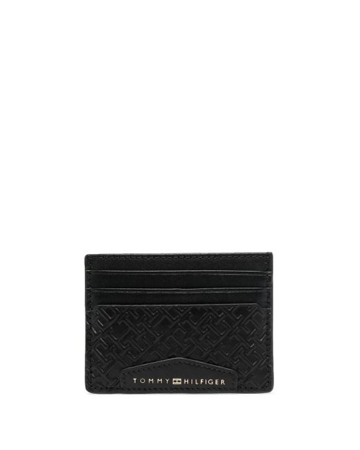 Tommy Hilfiger Monogram-embossed Leather Card Holder in Black for Men | Lyst
