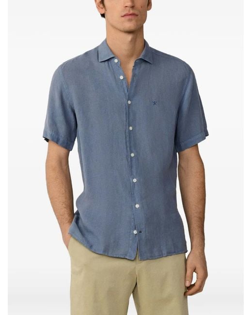 Hackett Blue Short-Sleeve Linen Shirt for men