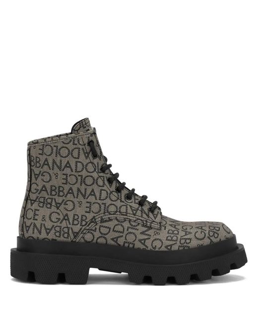 Dolce & Gabbana Gray Jacquard Logo Ankle Boots for men
