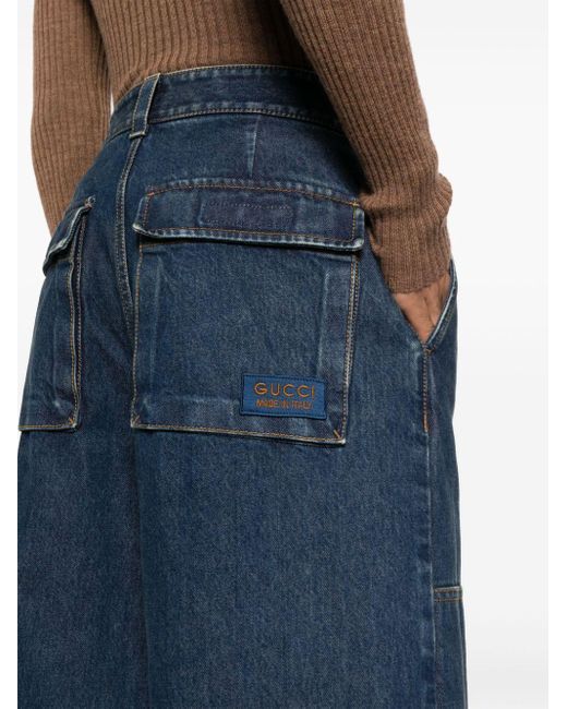 Gucci Katoenen Jeans Met Wijde Pijpen En Logopatch in het Blue voor heren