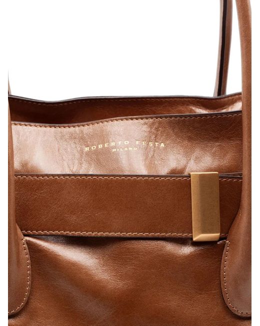 Roberto Festa Brown Emeralda Glossy-Leather Strap-Embellished Tote Bag