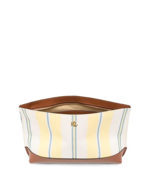 Ralph Lauren Natural Striped Leather-Trim Clutch Bag