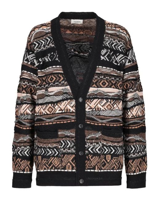 Laneus Black Patterned Cardigan for men