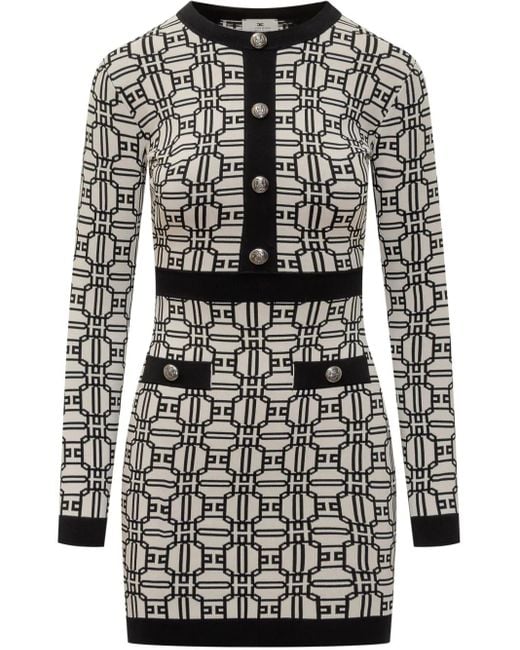 Robe Courte En Maille À Logo Elisabetta Franchi en coloris Black
