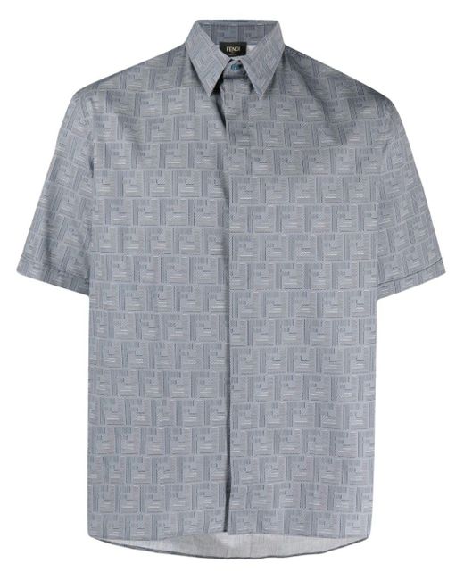 Fendi Blue Shadow-print Cotton Shirt for men