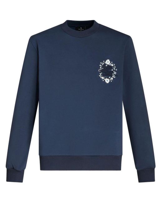 Etro Blue Pegaso-embroidered Cotton Sweatshirt for men