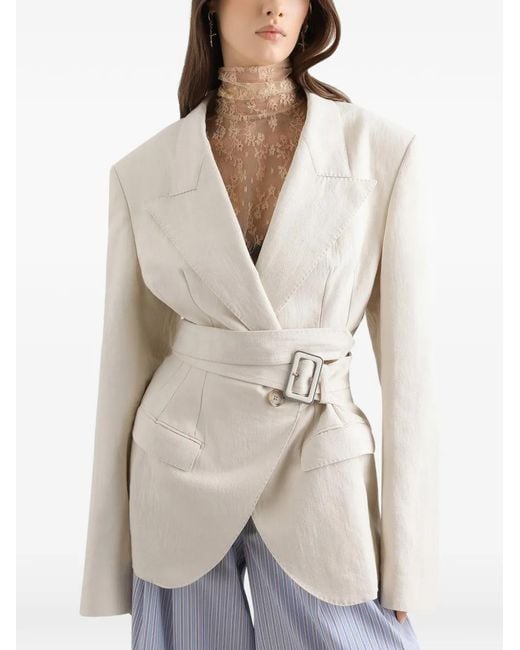 Dolce & Gabbana White Single-Breast Belted Jacket