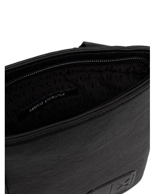 ARMANI EXCHANGE Black Logo-Patch Zip-Pocket Messenger Bag for men