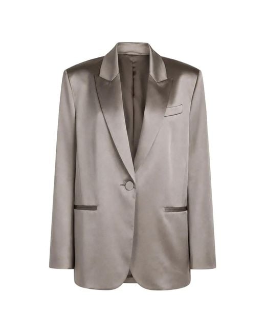 The Sei Gray Single-Breasted Oversized Silk Blazer
