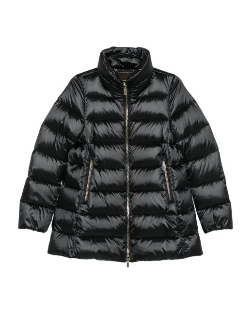Moorer Black Quilted Zip-Front Coat