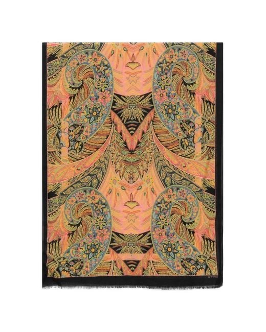 Etro Black Paisley-Print Frayed Scarf