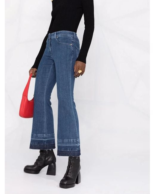 Versace Blue Logo-Patch Cropped Jeans